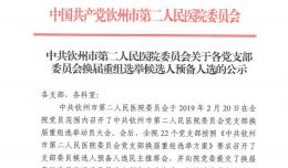 中共欽州市第二人民醫(yī)院委員會關于各黨支部委員會換屆重組選舉候選人預備人選的公示
